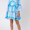 Dresses Juliet Dunn | Palladio Print Flared Sleeve Dress In Sapphire