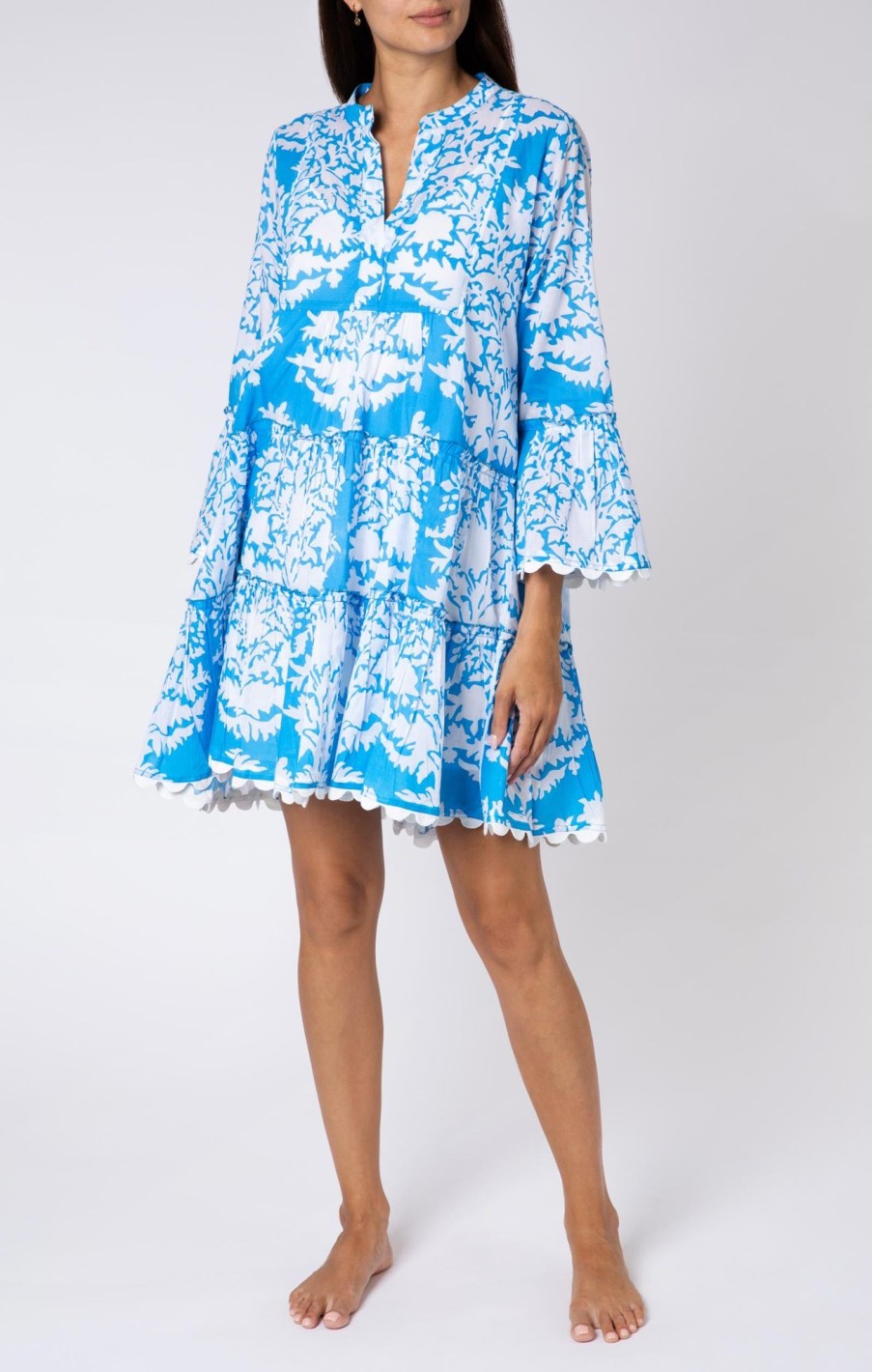 Dresses Juliet Dunn | Palladio Print Flared Sleeve Dress In Sapphire