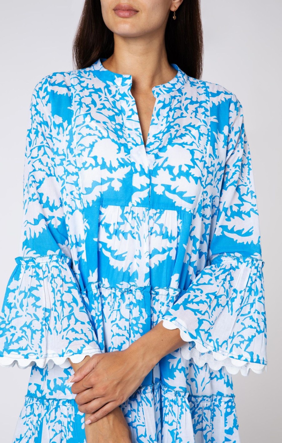 Dresses Juliet Dunn | Palladio Print Flared Sleeve Dress In Sapphire