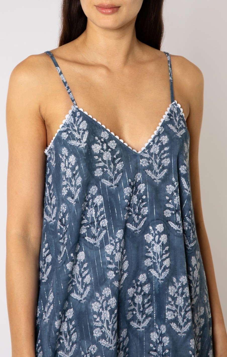 Midnight Blue Small Flower Block Print Trapeze Dress → Juliet