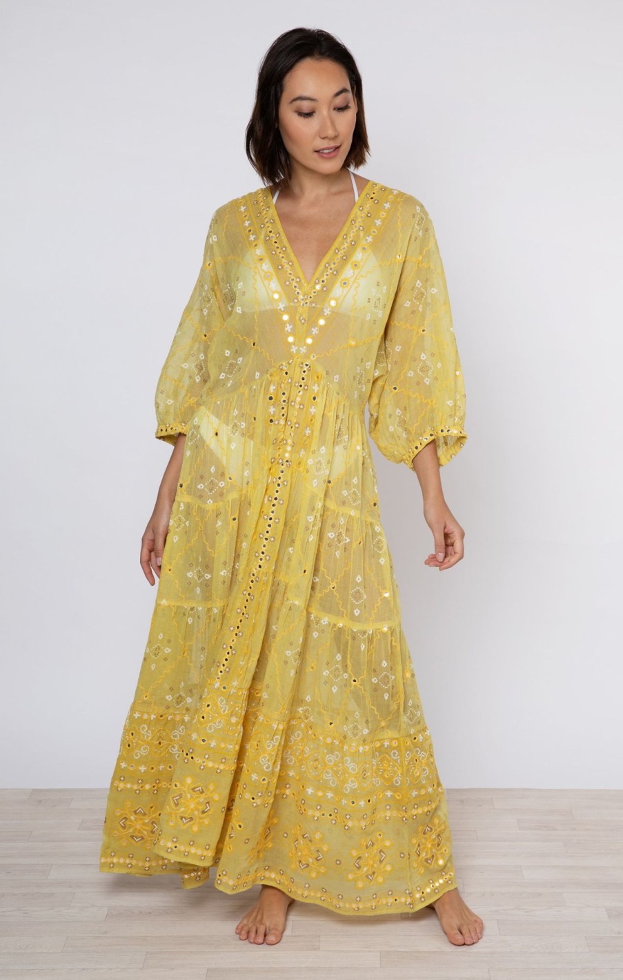 Dresses Juliet Dunn | Mosaic Print Loose Maxi Dress In Ochre