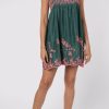 Dresses Juliet Dunn | Silk Baby Doll Dress With Contrast Embroidery Bottle Green Neon Peach