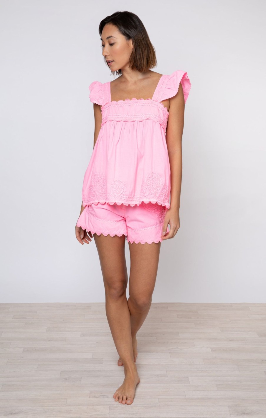 Tops & Shirts Juliet Dunn | Poplin Baby Doll Top With Ric Rac Embroidery Candy