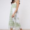 Dresses Juliet Dunn | Tie Shoulder Dress In Olive Green Dhaka Print White Olive Green