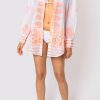 Cover Ups Juliet Dunn | Shirt With Orange Dhaka Print White Neon Orange