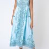 Dresses Juliet Dunn | Rose Border Tie Shoulder Dress In Sky Blue