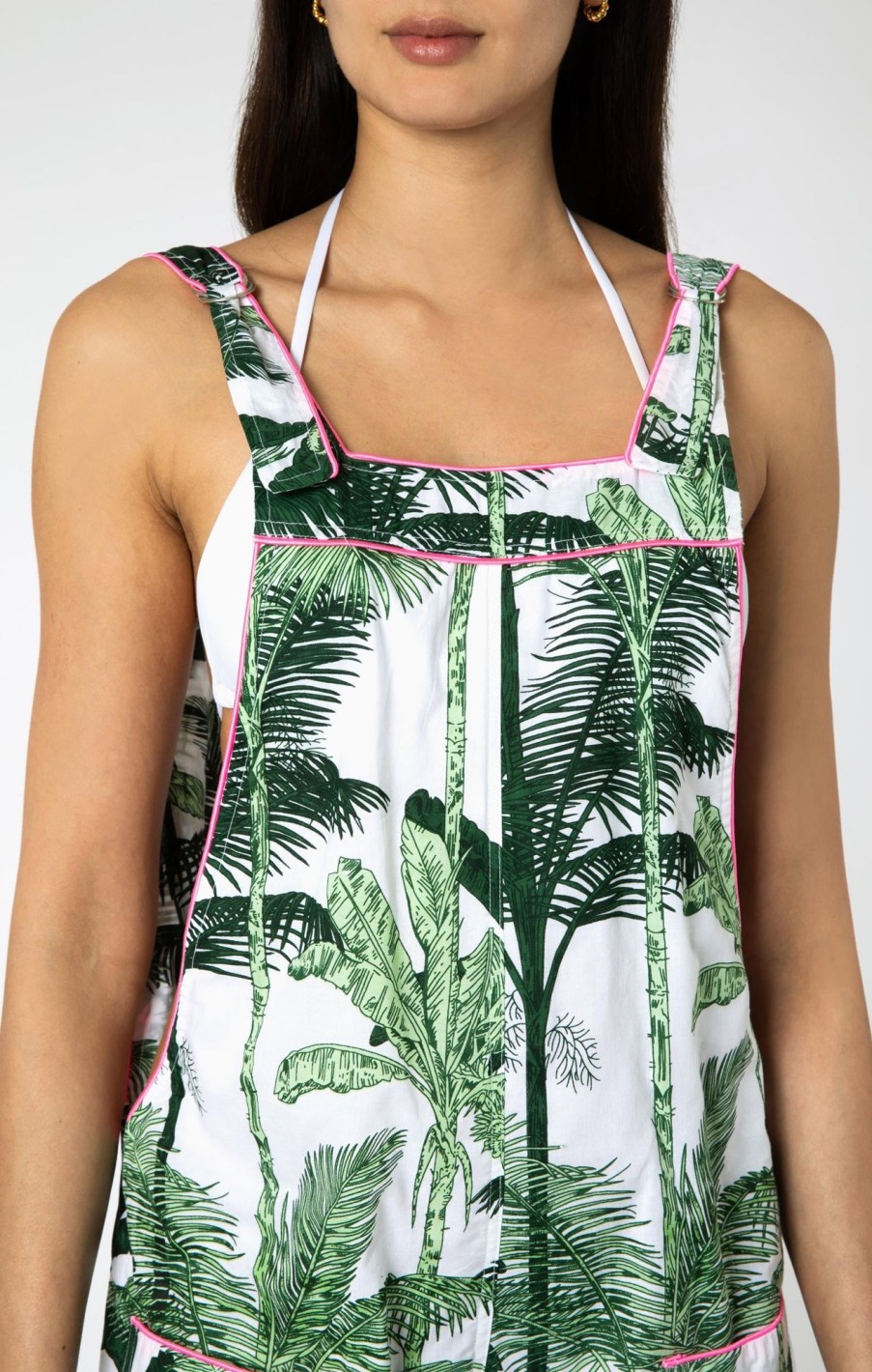 Cover Ups Juliet Dunn | Green Palm Print Dungareenies Greenneon Pink