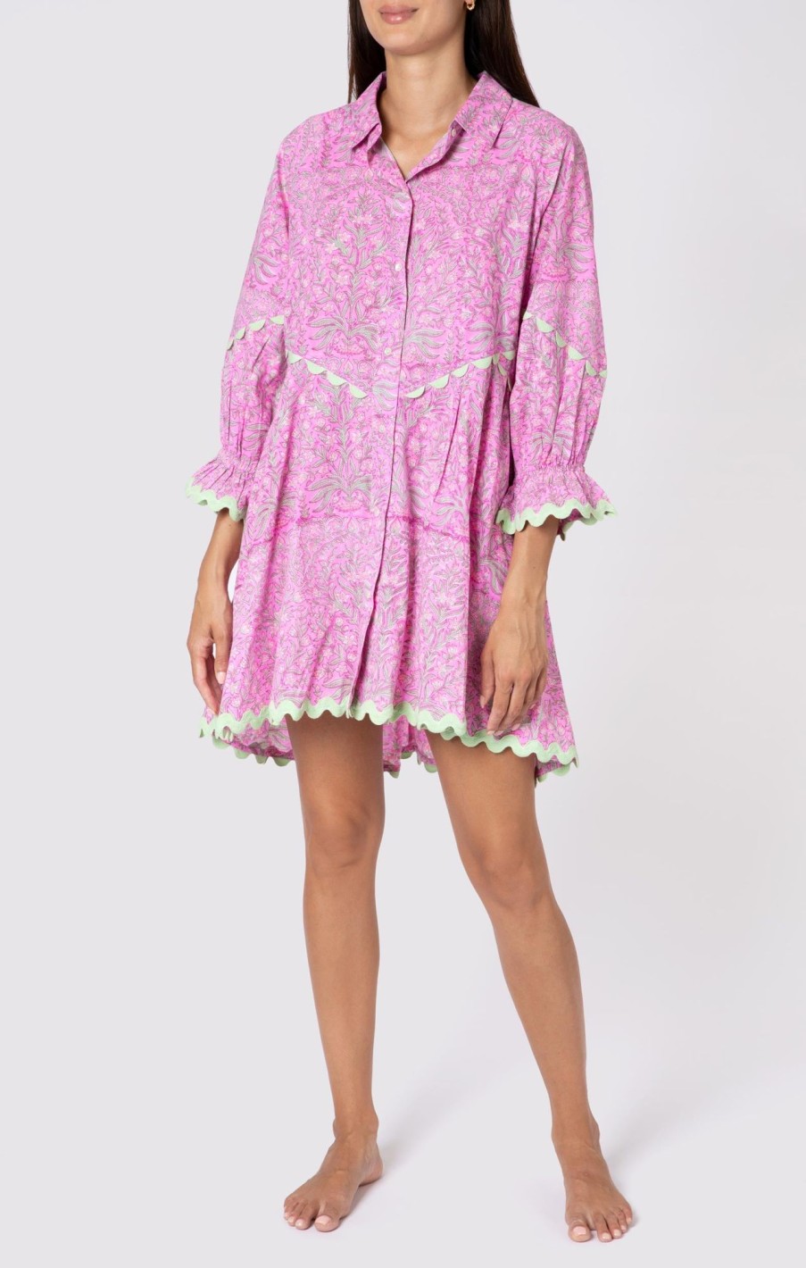 Dresses Juliet Dunn | Orchid Ditsy Floral Print Shirt Dress Orchid Mint