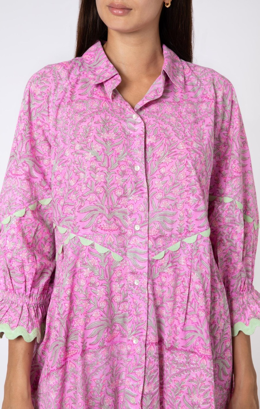 Dresses Juliet Dunn | Orchid Ditsy Floral Print Shirt Dress Orchid Mint