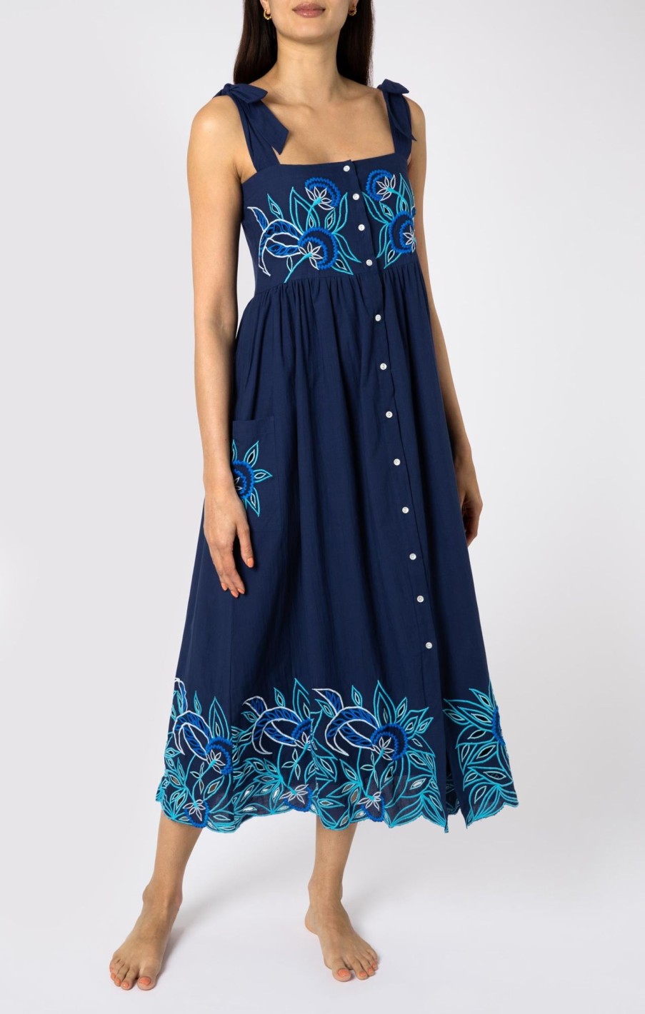 Dresses Juliet Dunn | Contrast Cut Out Tie Shoulder Dress In Indigo Indigo Blue