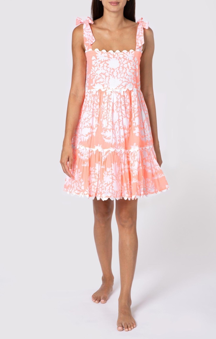 Dresses Juliet Dunn | Palladio Print Sundress In With Tie Shoulders Coral