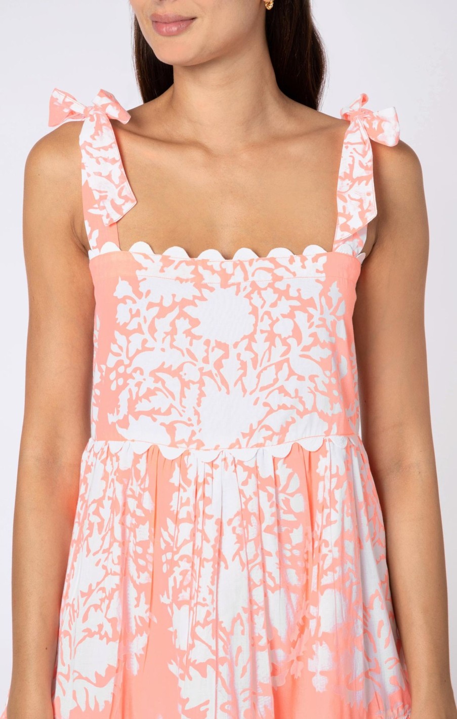 Dresses Juliet Dunn | Palladio Print Sundress In With Tie Shoulders Coral