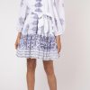 Dresses Juliet Dunn | Boho Dress With Indigo Dhaka Print White Indigo