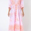 Dresses Juliet Dunn | Dhaka Print Loose Fit Maxi Dress In Pink And Neon Orange Pale Pink Neon Orange