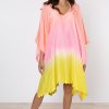 Cover Ups Juliet Dunn | Silk Ombre Poncho In Coral, Candy And Chartreuse Coral Candy Chartreuse