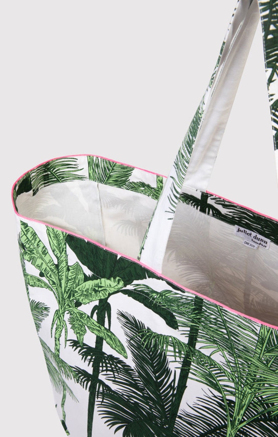 Bags Juliet Dunn | The Beach Tote In Green Palm Print Green Neon Pink