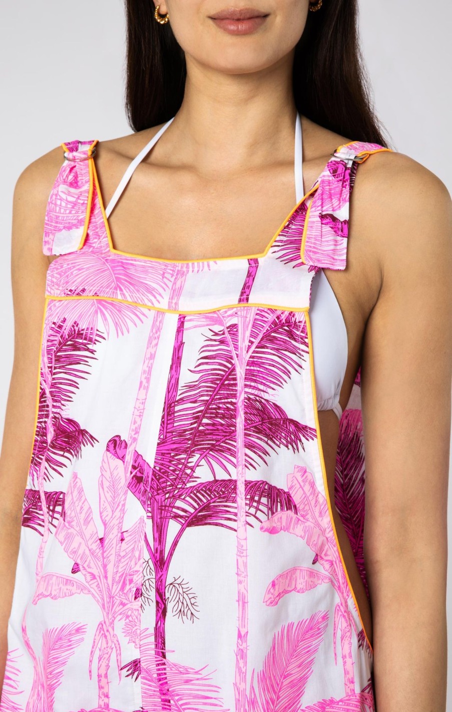 Cover Ups Juliet Dunn | Pink Palm Print Dungareenies Pink Neon Orange