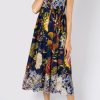 Dresses Juliet Dunn | Midnight Botanical Print Tie Shoulder Dress With Cut Out Embroidery Midnight White