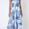 Dresses Juliet Dunn | Bow Back Midi Dress In Blue Palm Print Blue Fuschia Pink