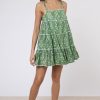 Dresses Juliet Dunn | Small Flower Block Print Trapeze Dress Olive Green