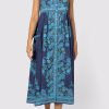 Dresses Juliet Dunn | Rose Border Tie Shoulder Dress In Indigo