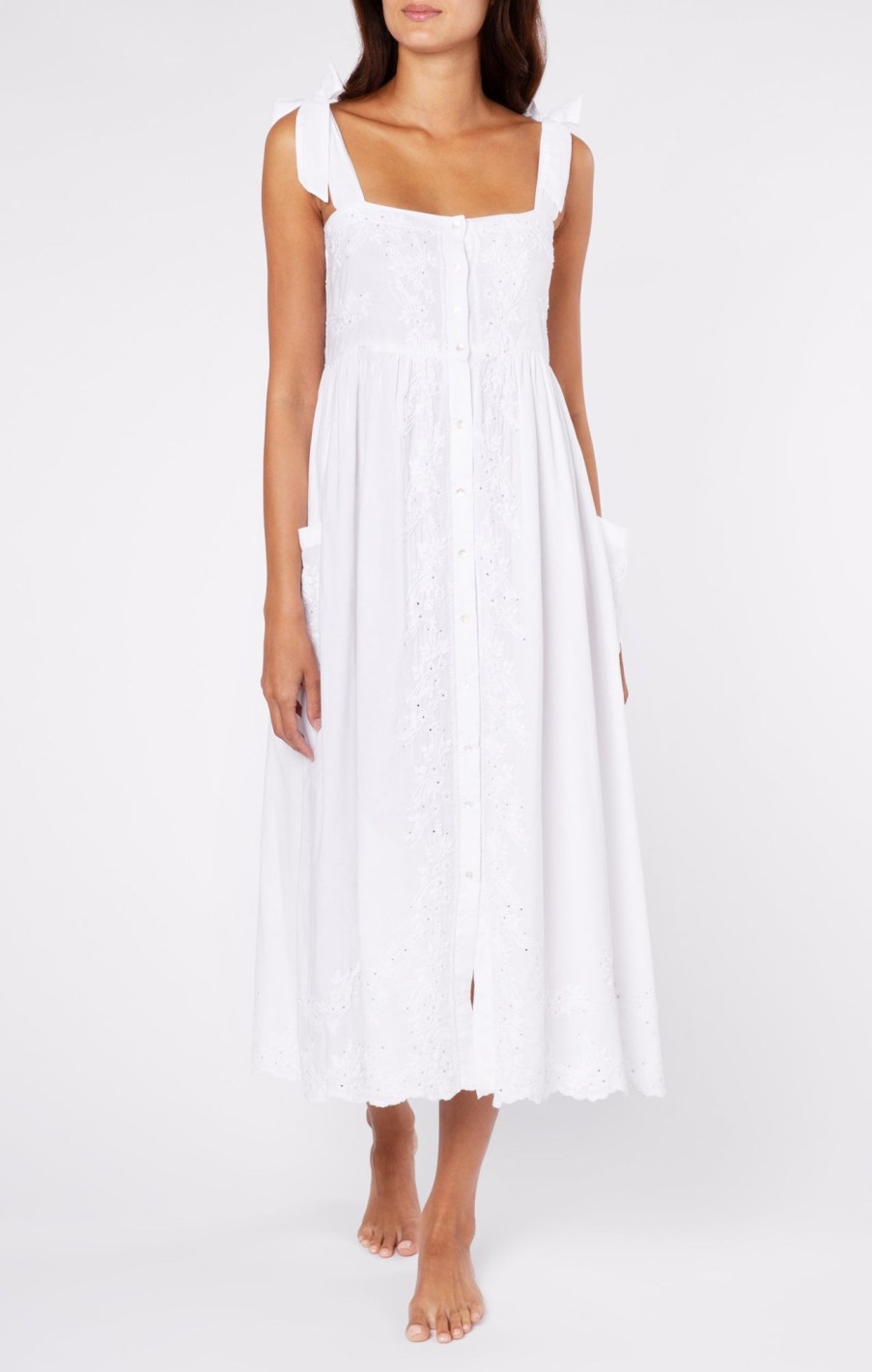 Dresses Juliet Dunn | Embroidered Tie Shoulder Dress White