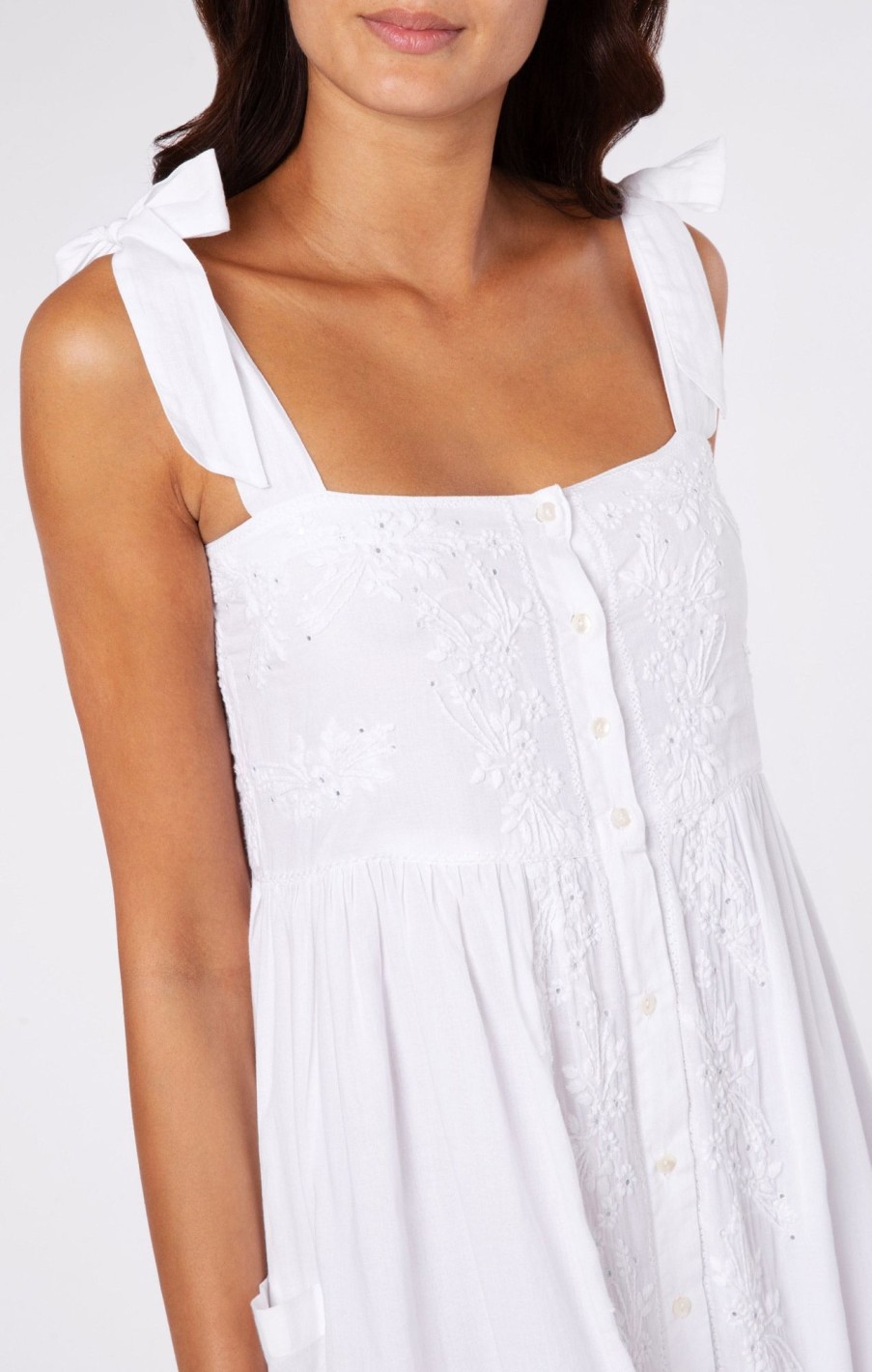 Dresses Juliet Dunn | Embroidered Tie Shoulder Dress White