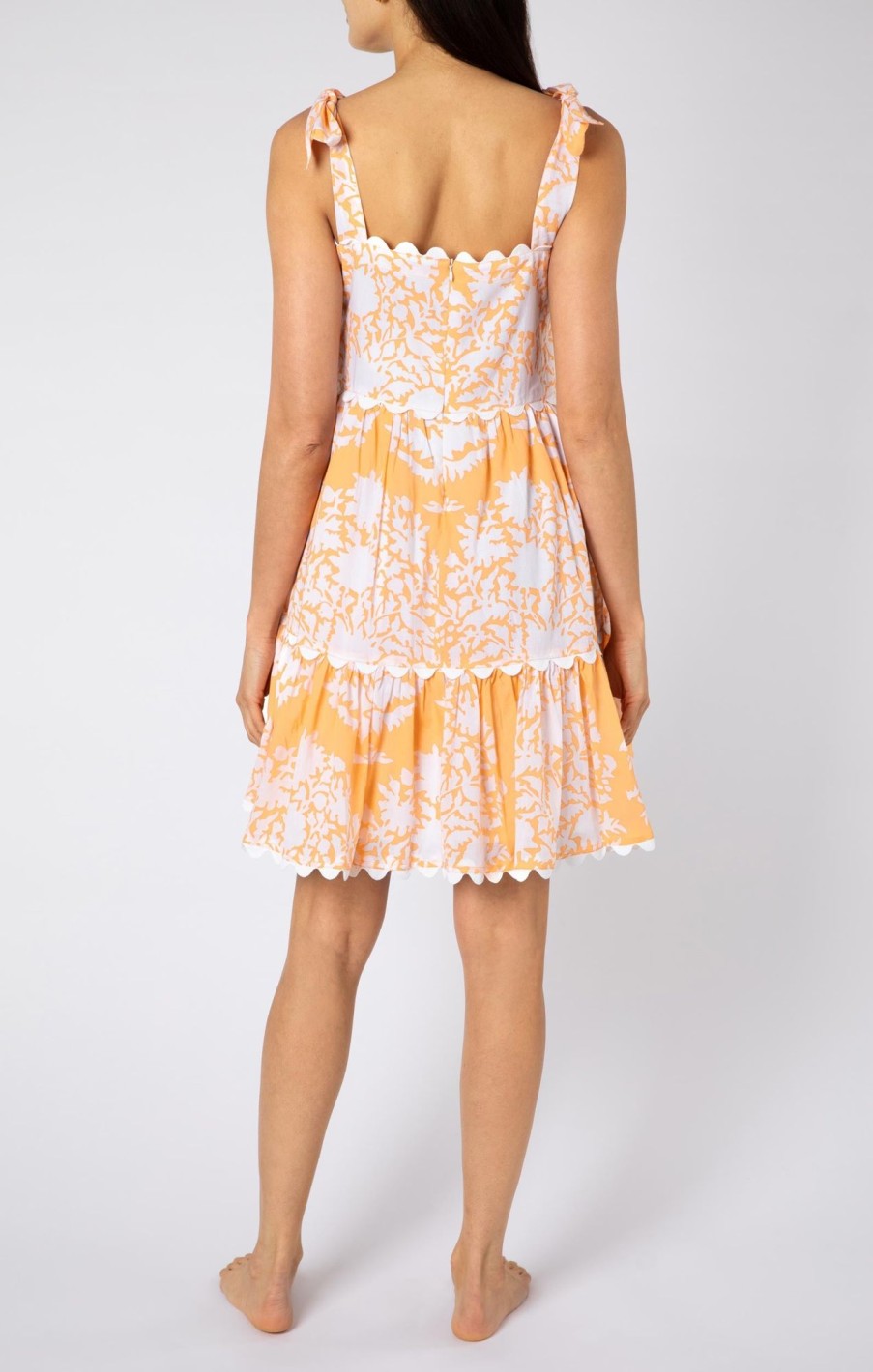 Dresses Juliet Dunn | Palladio Print Sundress In With Tie Shoulders Apricot