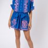 Dresses Juliet Dunn | Royal Blue Blouson Dress With Contrast Embroidery Royal Blueneon Peach