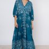 Dresses Juliet Dunn | Dhaka Print V- Neck Loose Maxi Dress In Petrol Petrol White