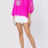 Tops & Shirts Juliet Dunn | Silk Boho Top With Contrast Embroidery Fuchsia Mint