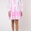 Dresses Juliet Dunn | Boho Dress With Pink Dhaka Print White Pink