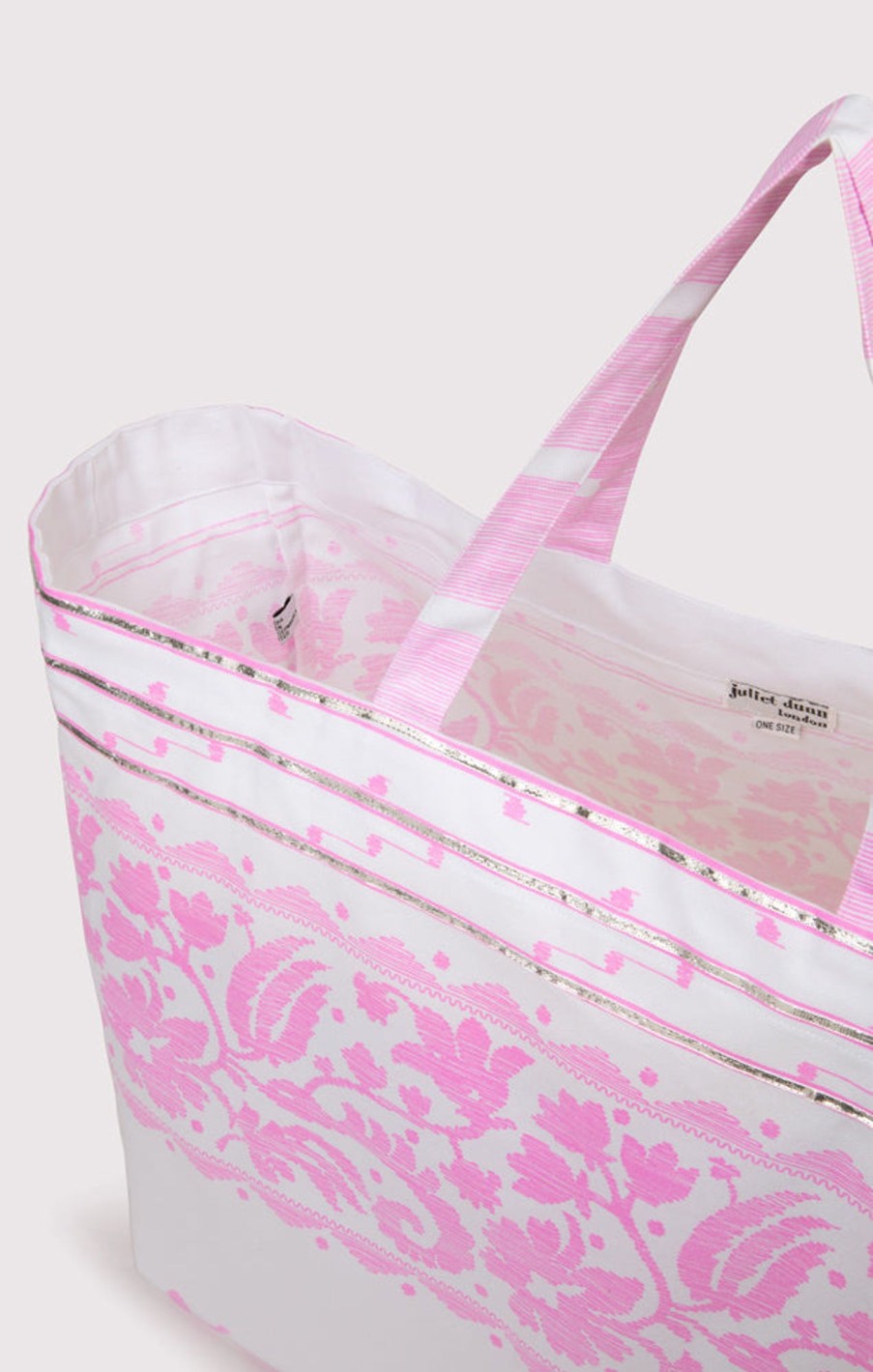 Bags Juliet Dunn | The Beach Tote In Pink Dhaka Print White Neon Pink