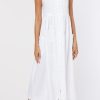 Dresses Juliet Dunn | Poplin Tie Shoulder Dress With Ric Rac Detail White