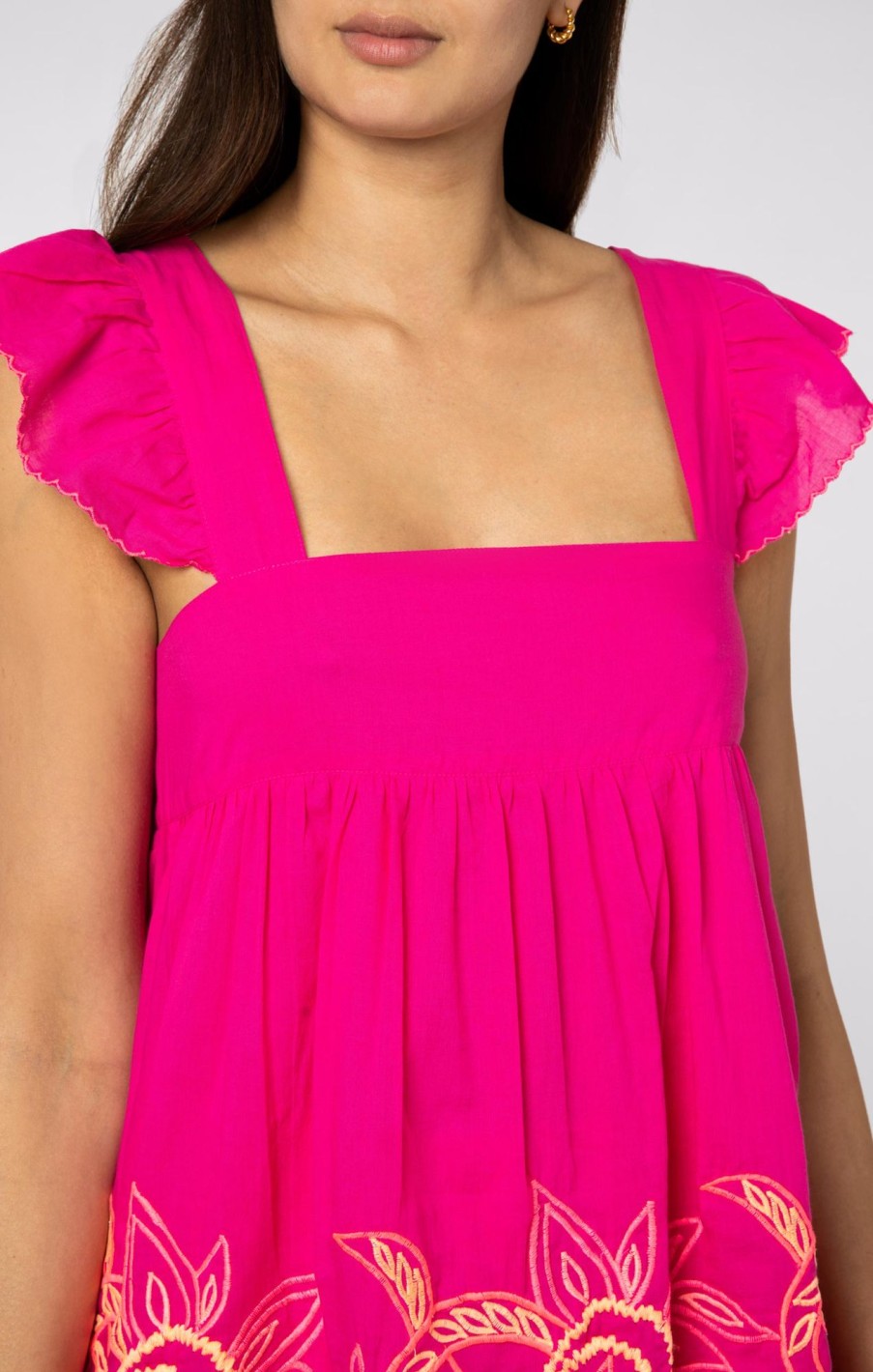 Tops & Shirts Juliet Dunn | Contrast Cut Out Fuchsia Baby Doll Top Fuchsianeon