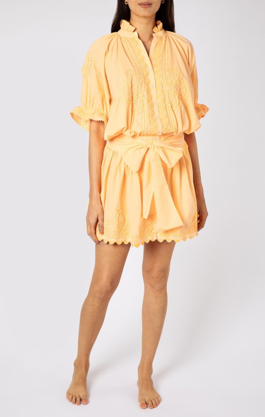 Dresses Juliet Dunn | Poplin Blouson With Ric Rac Detail In Washed Apricot