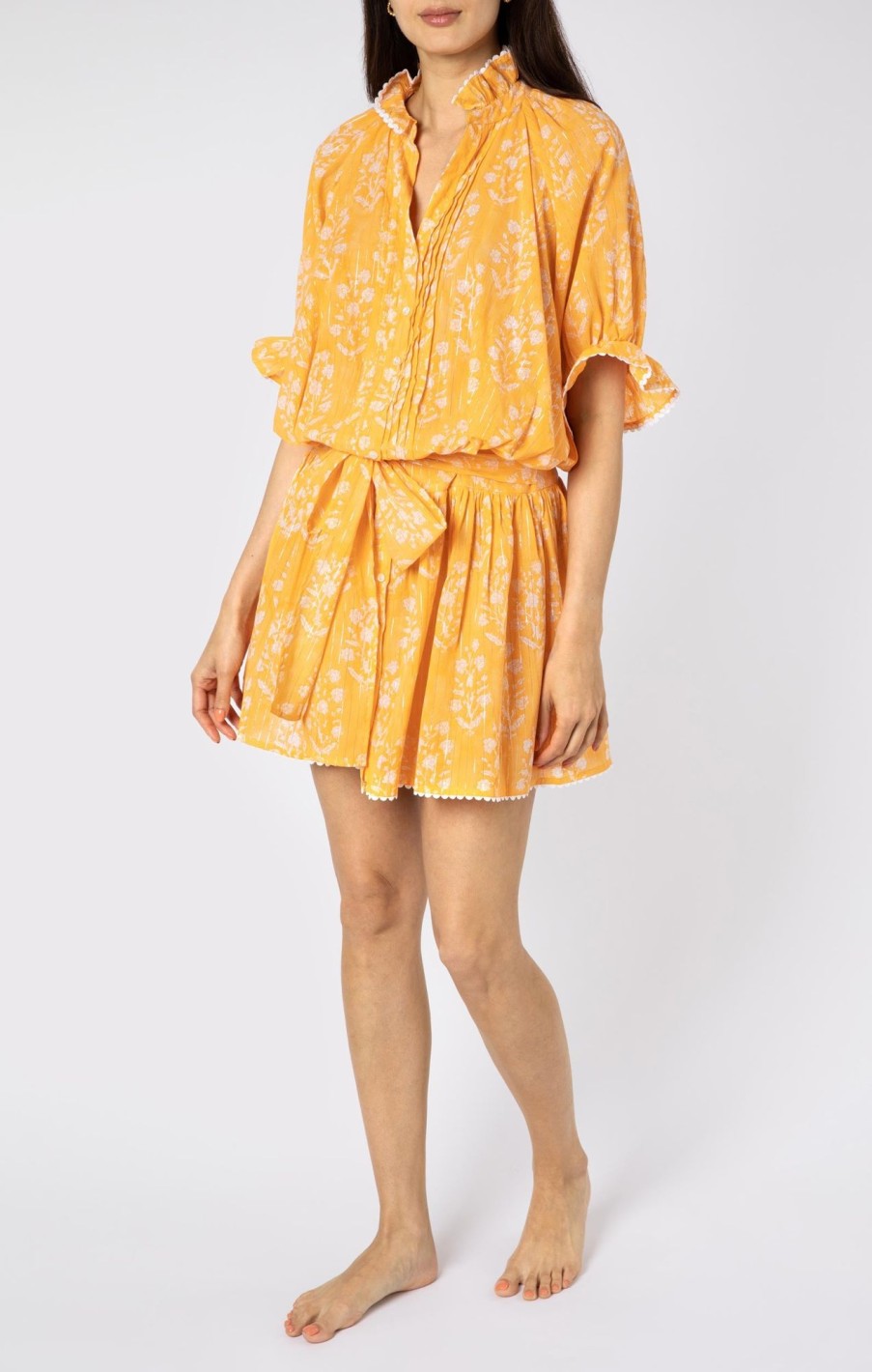 Dresses Juliet Dunn | Small Flower Block Print Blouson Dress In Apricot