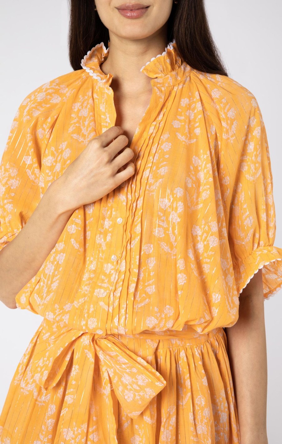 Dresses Juliet Dunn | Small Flower Block Print Blouson Dress In Apricot