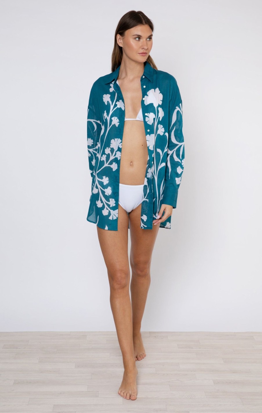 Cover Ups Juliet Dunn | Petrol Majorelle Print Shirt Petrol White