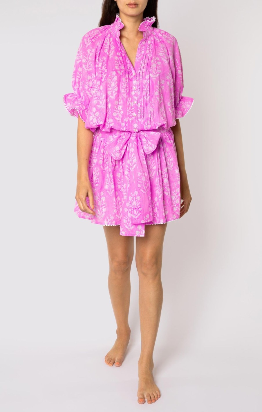 Dresses Juliet Dunn | Small Flower Block Print Blouson Dress Orchid