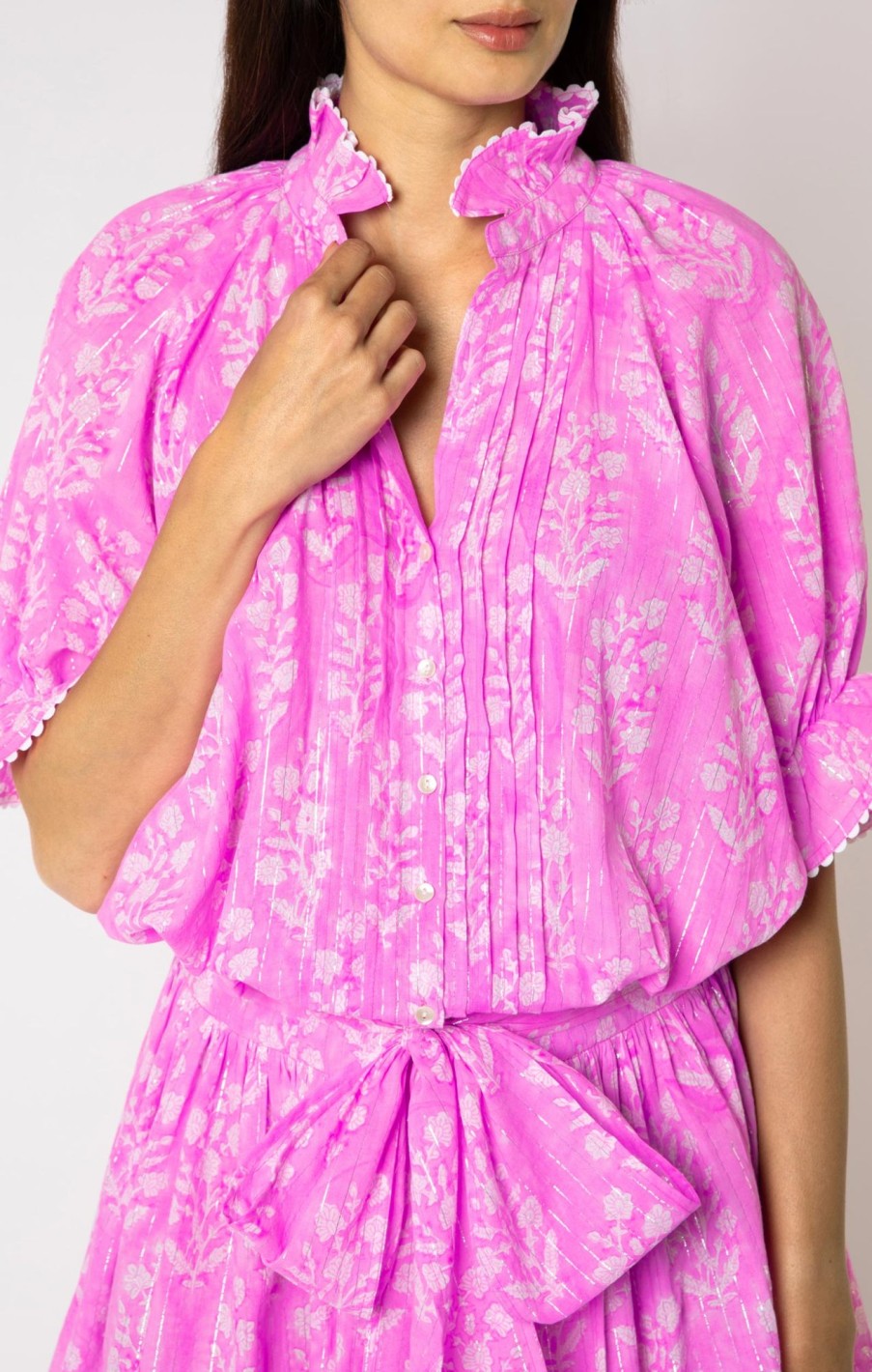 Dresses Juliet Dunn | Small Flower Block Print Blouson Dress Orchid