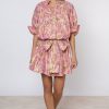 Dresses Juliet Dunn | Hot Pink Lame Blouson Dress With Floral Print Hot Pink Coral