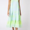 Dresses Juliet Dunn | Long Swing Dress In Aqua & Neon Yellow Dhaka Print Aqua Neon Yellow