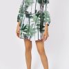 Dresses Juliet Dunn | Batwing Mini Dress In Green Palm Print Green Neon Pink