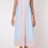 Dresses Juliet Dunn | Pale Blue Tie Shoulder Dress With Contrast Embroidery Pale Blue Neon Peach