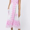 Dresses Juliet Dunn | Tie Shoulder Dress In Pink Dhaka Print White Pink