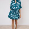 Dresses Juliet Dunn | Blouson Dress In Petrol Majorelle Print Petrol White