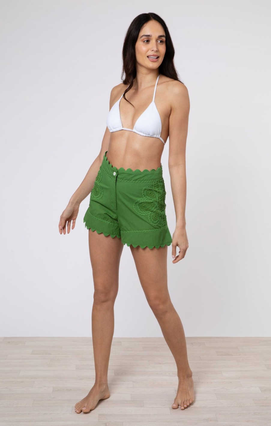 Skirts Shorts & Jumpsuits Juliet Dunn | High Waisted Poplin Shorts With Ric Rac Olive Green