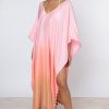 Cover Ups Juliet Dunn | Silk Ombre Maxi Poncho In Candy, Coral & Nutmeg Candy Coral Nutmeg