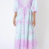 Dresses Juliet Dunn | Dhaka Print V Neck Loose Maxi Dress In Aqua And Violet Aqua Violet